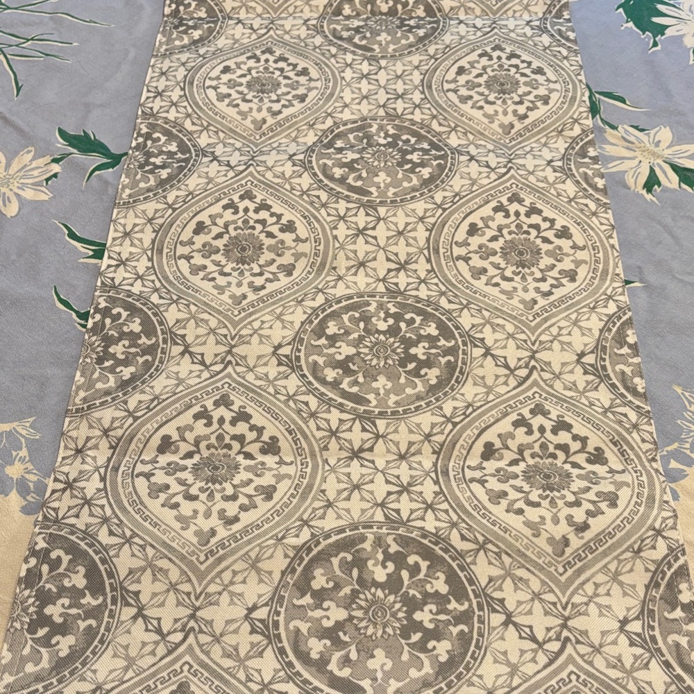 Tabitha Webb Gray and Cream Patterned Fabric Table Runner